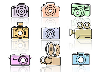 Camera flat icons and shadow,Vector illustrations