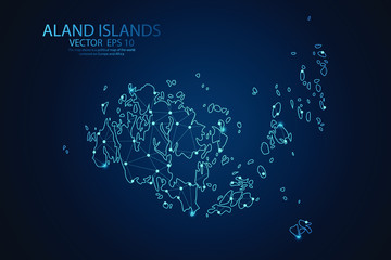 Abstract mash line and point scales on Dark background with map of Aland Islands. Wire frame 3D mesh polygonal network line, design polygon sphere, dot and structure. Vector illustration eps 10.