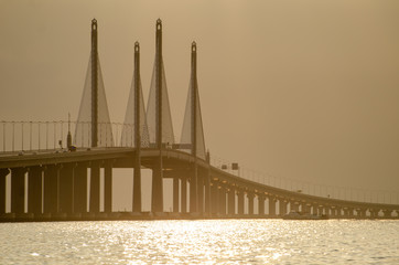 Magnificent architecture main span of Penang second bridge in morning.