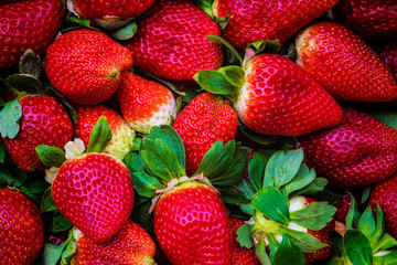 Cesta de fresas en el mercado a la venta