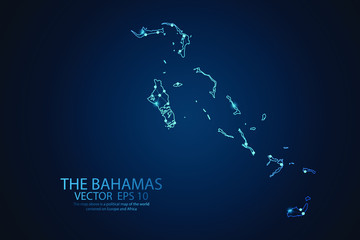 Abstract mash line and point scales on Dark background with map of The Bahamas. Wire frame 3D mesh polygonal network line, design polygon sphere, dot and structure. Vector illustration eps 10.