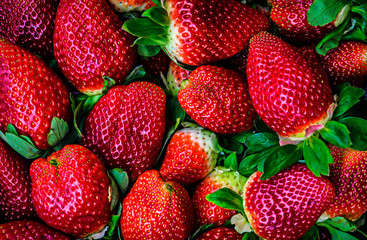 Cesta de fresas en el mercado a la venta