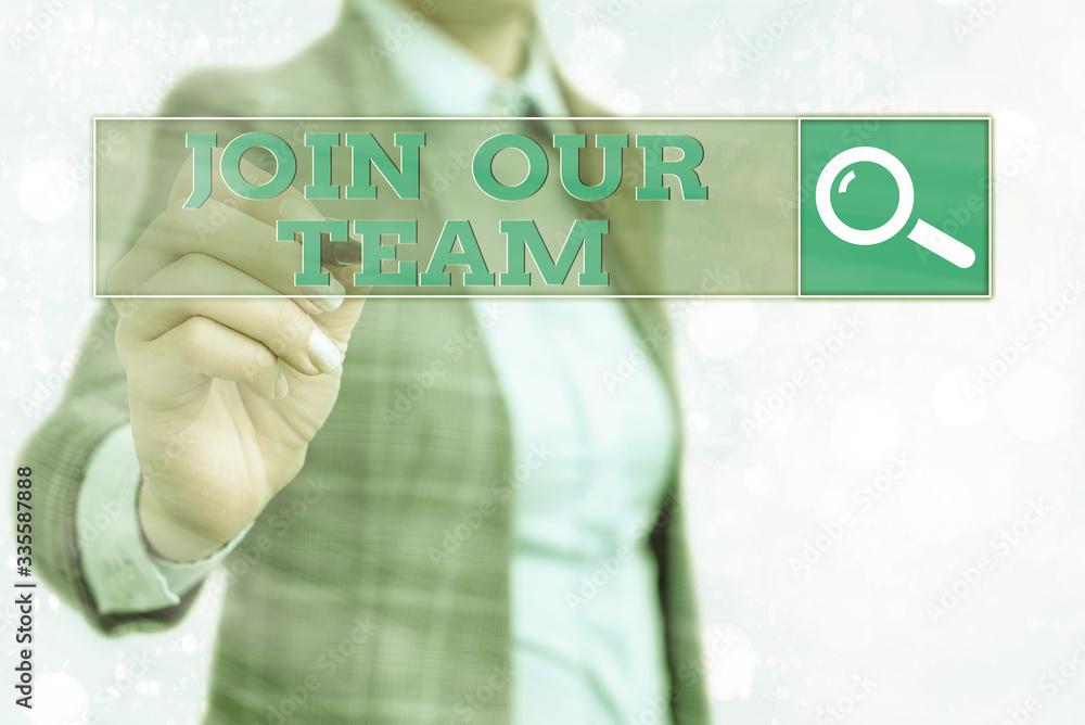 Poster word writing text join our team. business photo showcasing inviting someone to join in your local gr