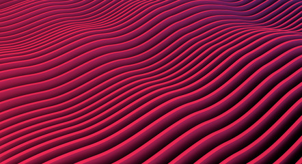 Abstract red thick curved wave lines background. High-resolution 3D illustration.