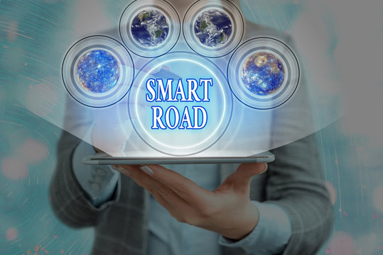 Word writing text Smart Road. Business photo showcasing number of different ways technologies are incorporated into roads Elements of this image furnished by NASA