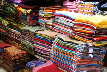 Colorful fabrics at market in Cairo. Egypt