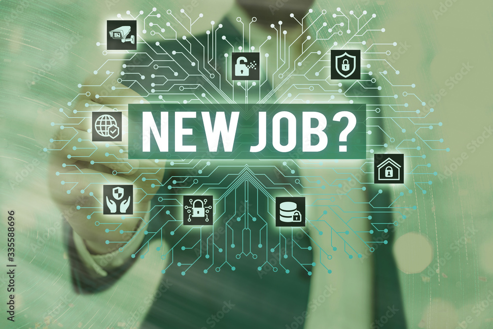 Poster handwriting text new job question. conceptual photo asking if a demonstrating got regular work to ea