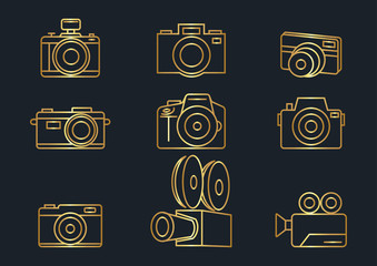 Camera icons,gold color,Vector illustrations
