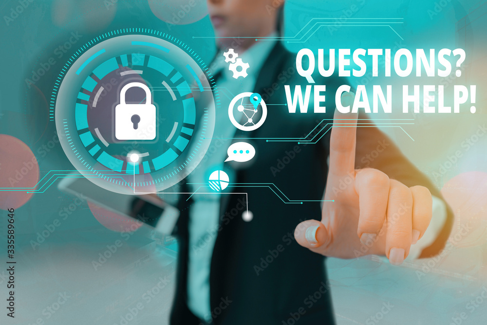 Poster text sign showing questionsquestion we can help. business photo text offering help to those who want