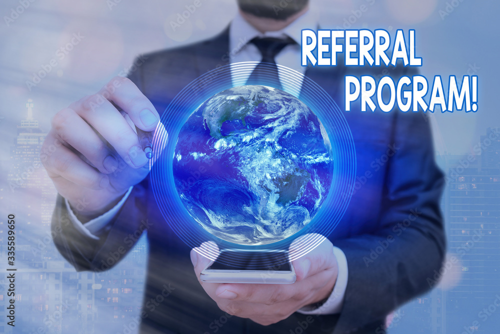 Poster handwriting text referral program. conceptual photo internal recruitment method employed by organiza
