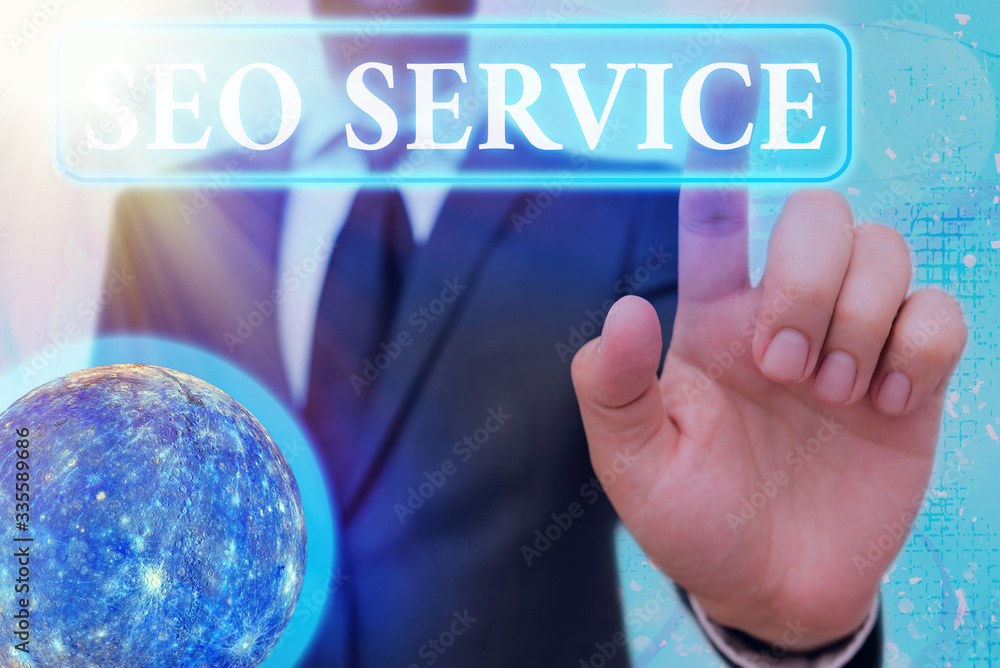 Poster writing note showing seo service. business concept for techniques and procedures to increase the web