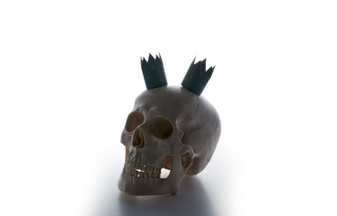 A model of a human skull with crowns, death from a coronavirus.
