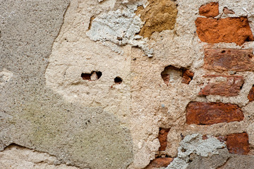 Closeup of Old red brick wall background texture