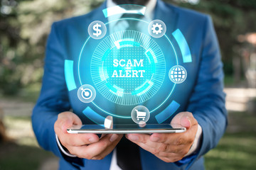 Word writing text Scam Alert. Business photo showcasing unsolicited email that claims the prospect...