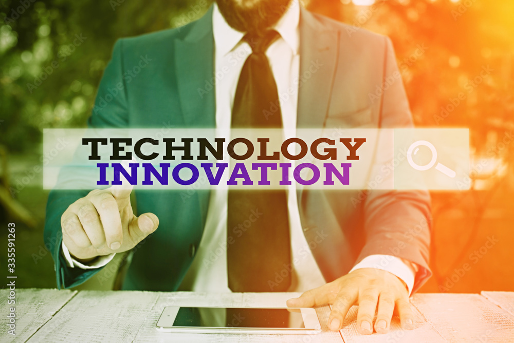 Poster writing note showing technology innovation. business concept for significant technological changes o