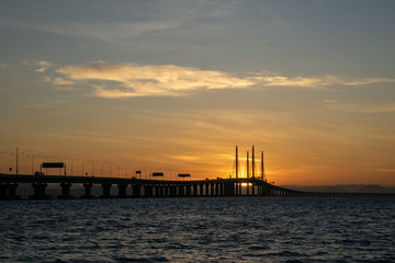 Sunrise at architecture Penang Second Bridge.