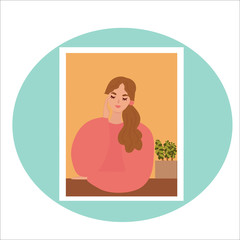 Concept of social isolation during the coronavirus pandemic. Vector illustration-stay at home. The girl is home alone during the quarantine. COVID-19  banner.
