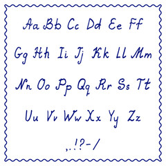 Handwritten English alphabet. Letters isolated on a light background, font for inscriptions