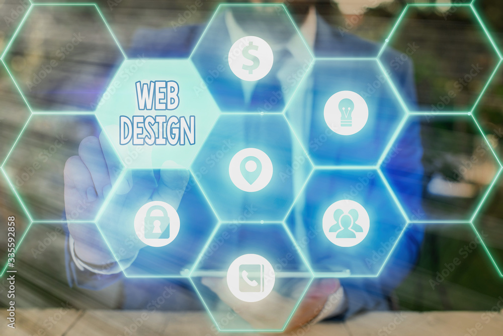 Aufkleber text sign showing web design. business photo text website development designing and process of creat
