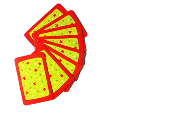 multi-colored cards for a board game on a white background. Board game and kids leisure concept. concept of board games.