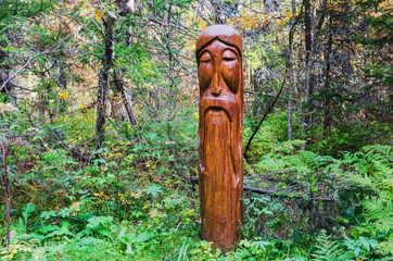   Wooden sculpture set in the forest