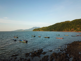 Fototapeta na wymiar Fishing boat park at Pulau Sayak fishing village.