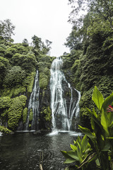 Twin Waterfalls, gran cascada en la naturaleza llena de enredaderas en plena jungla, isla de Bali, Indonesia © Alex