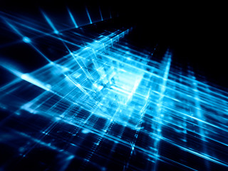 Abstract blue on black background element. Fractal graphics 3d illustration. Science or technology concept.