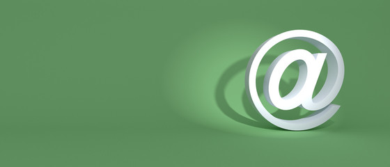 Email sign on green wall background, banner, copy space. 3d illustration