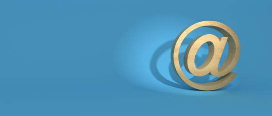 Email sign on blue wall background, banner, copy space. 3d illustration