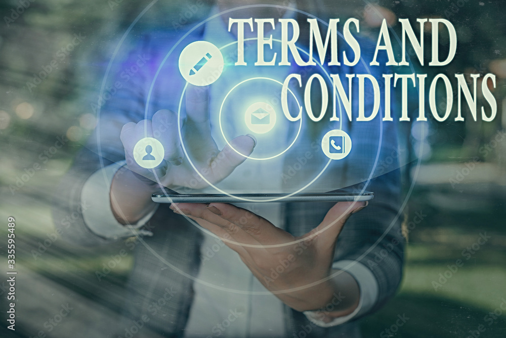 Poster handwriting text terms and conditions. conceptual photo rules that apply to fulfilling a particular 