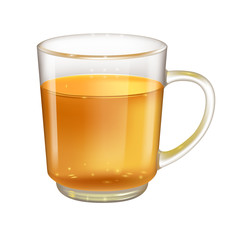 High detailed vector illustration of transparent cup with black or green tea isolated on white background