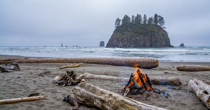 Campfire at First beach, Olympic national park