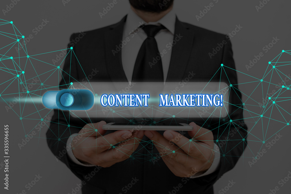Aufkleber conceptual hand writing showing content marketing. concept meaning involves creation and sharing of 