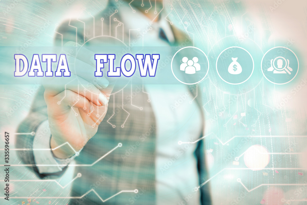 Poster word writing text data flow. business photo showcasing the movement of data through a system compris