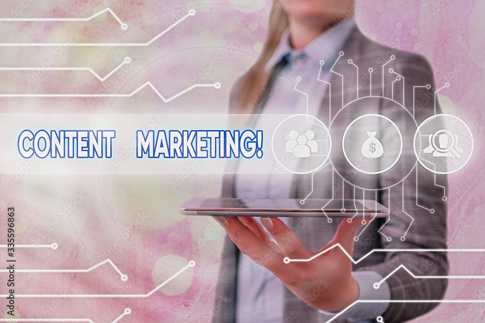 Aufkleber conceptual hand writing showing content marketing. concept meaning involves creation and sharing of 