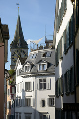fa&ccedil;ade de la vieille vie de Zurich le matin - Suisse
