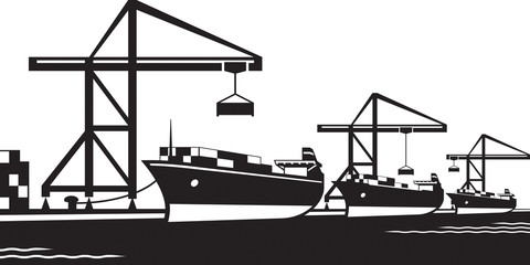 Cargo ships at industrial port - vector illustration