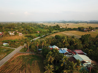 Traditional Malays village at paddy field.