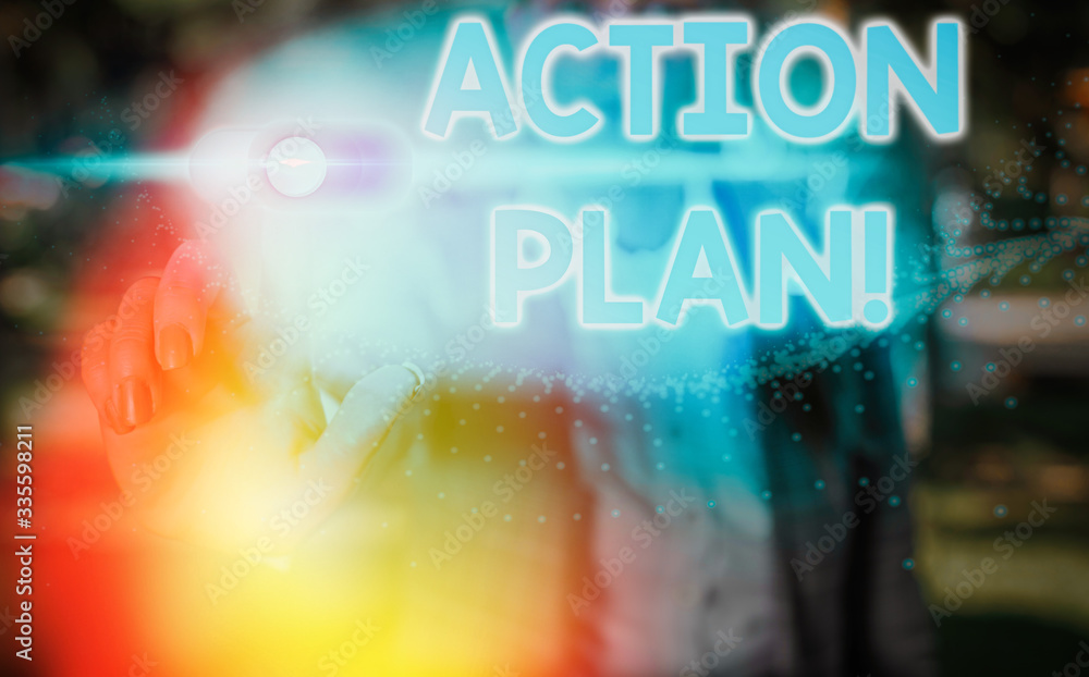 Poster word writing text action plan. business photo showcasing proposed strategy or course of actions for 