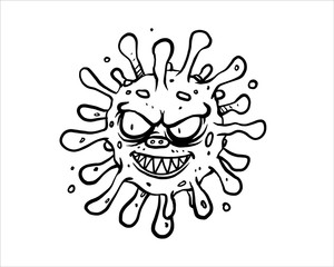 Virus monster hand drawn vector. Hand drawn line art cartoon illustration. Isolated icon on white background
