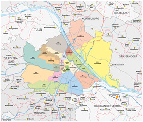 Fototapeta na wymiar road and administrative vector map of the city of vienna and its surrounding communities