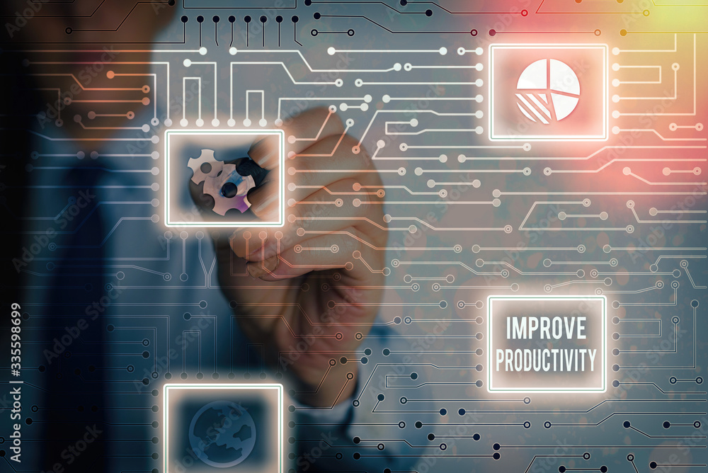 Poster word writing text improve productivity. business photo showcasing to increase the machine and proces