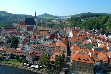 Fototapeta na wymiar Spectacular Europe Cesky Krumlov Bell Tower Landscape Czech Republic Gothic Renaissance Baroque Heritage Architecture Bohemia Scenery