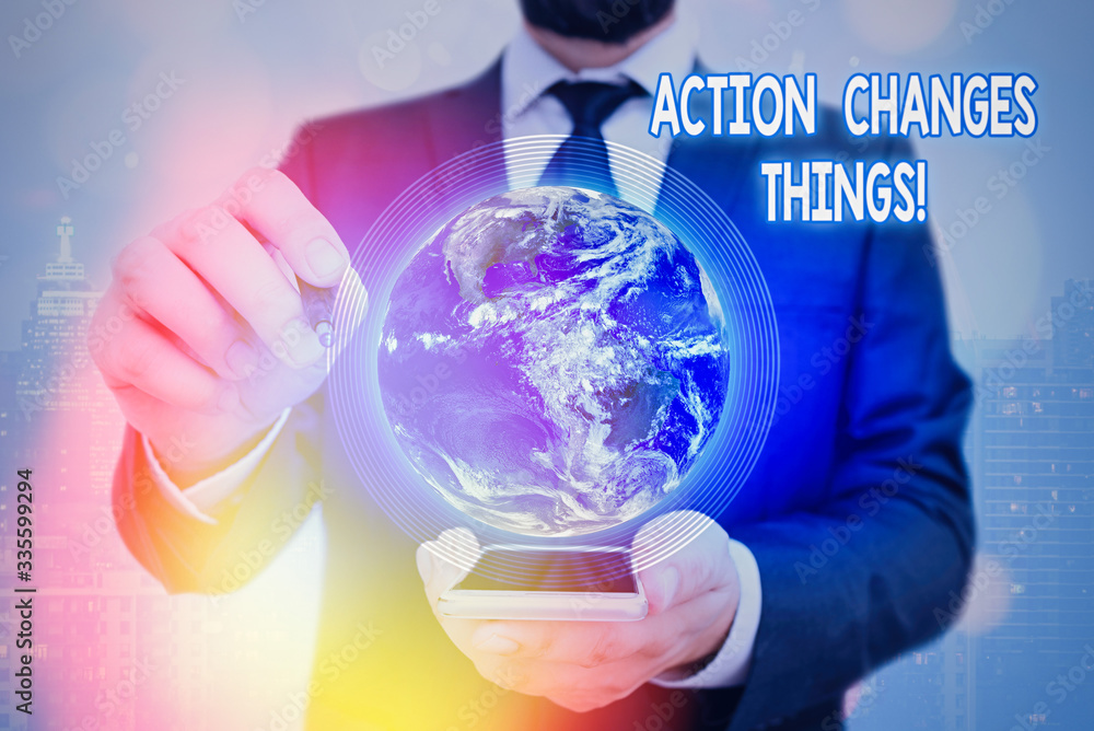Poster handwriting text action changes things. conceptual photo start doing something against problem resol