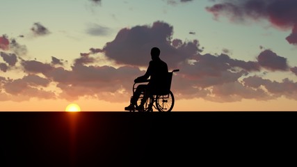 Fototapeta na wymiar Disabled Man Watching to Sunset 3D Rendering