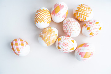 Painted Easter eggs on a white background. Symbol Easter painted eggs.
