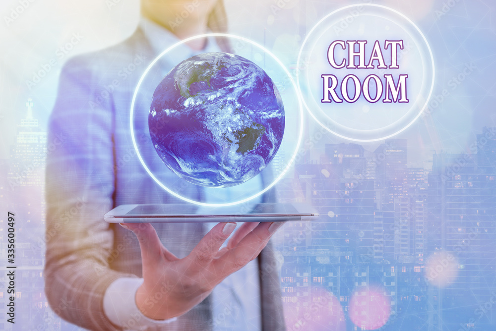 Poster conceptual hand writing showing chat room. concept meaning area on the internet or computer network 