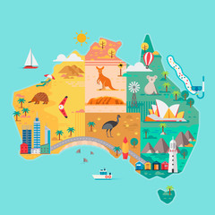 Map of Australia. Colorful landmarks.