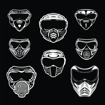 Set of respirator icons on the black background